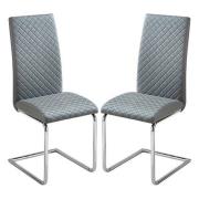 Ronn Grey Faux Leather Dining Chairs With Chrome Legs In Pair