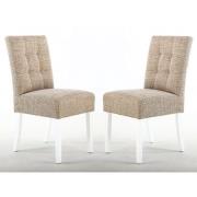 Mendoza Oatmeal Fabric Dining Chairs With White Legs In Pair