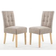 Mendoza Oatmeal Fabric Dining Chairs With Oak Legs In Pair