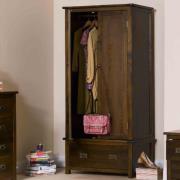 Birtley Wooden Wardrobe With 2 Doors 1 Drawer In Dark Brown