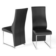 Rainhill Black Leather Dining Chairs With Chrome Legs In Pair