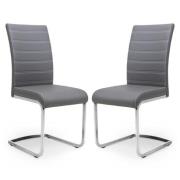 Conary Grey Leather Dining Chairs With Chrome Legs In Pair