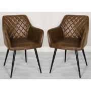 Charlie Antique Brown Faux Leather Carver Dining Chair In A Pair