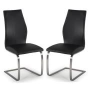 Irmak Black Leather Dining Chairs With Steel Frame In Pair