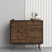 Rynok Wooden Chest Of Drawers In Matt Black Walnut With 6 Drawer