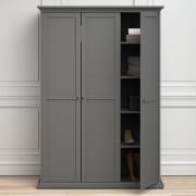 Paroya Wooden Triple Door Wardrobe In Matt Grey