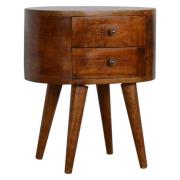 Logan Wooden Circular Bedside Cabinet In Chestnut With 2 Drawers