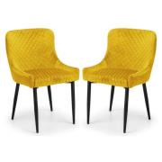 Lakia Mustard Velvet Dining Chairs With Black Legs In Pair