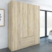 Scalia Wooden Wardrobe With 4 Doors 3 Drawers In Oak