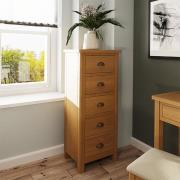 Rosemont Narrow Wooden Chest Of 5 Drawers In Rustic Oak