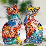 Cat Sitting Pop Art Poly Set Of 2 Design Sculpture In Multicolor