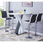 Axara White Grey Gloss Bar Table With 4 Ritz Grey White Stools