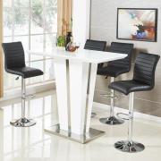 Memphis Glass White Gloss Bar Table 4 Ripple Black Stools