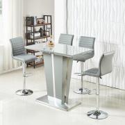 Memphis Glass Grey Gloss Bar Table 4 Ripple Grey Stools