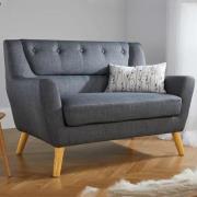 Lambda Fabric 2 Seater Sofa With Wooden Legs In Grey