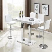 Caprice Vida Marble Effect Gloss Bar Table 4 Ripple White Stools