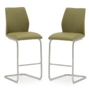 Samara Bar Chair In Green Faux Leather And Chrome Legs In A Pair