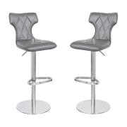 Ava Grey Leather Bar Stool In Pair