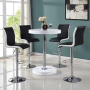 Havana White Gloss Bar Table With 4 Ritz Black White Stools