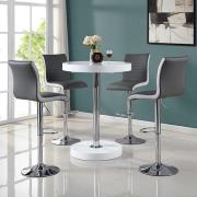 Havana White Gloss Bar Table With 4 Ritz Grey White Stools