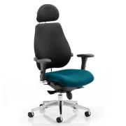 Chiro Black Back Headrest Office Chair With Maringa Teal Seat