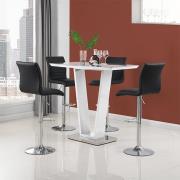 Ilko White High Gloss Bar Table With 4 Ripple Black Stools