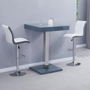 Topaz Glass Grey Gloss Bar Table With 2 Ritz White Grey Stools