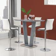 Ilko Grey High Gloss Bar Table With 4 Ritz White Grey Stools