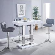 Caprice White High Gloss Bar Table 4 Candid Grey Stools