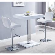 Topaz White High Gloss Bar Table With 2 Candid White Stools