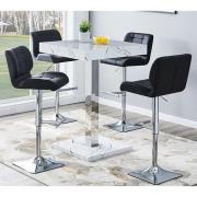 Topaz Vida Marble Effect Gloss Bar Table 4 Candid Black Stools