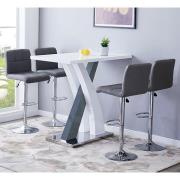 Axara White Grey Gloss Bar Table With 4 Coco Grey Stools