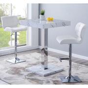 Topaz Vida Marble Effect Gloss Bar Table 2 Candid White Stool