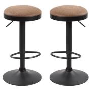 Remi Brown Woven Fabric Bar Stools With Black Base In A Pair