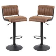 Paris Brown Woven Fabric Bar Stools With Black Base In A Pair