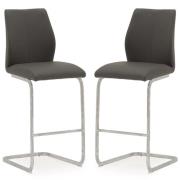 Bernie Grey Leather Bar Chairs With Chrome Frame In Pair