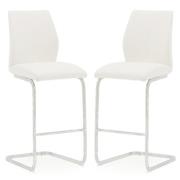 Bernie White Leather Bar Chairs With Chrome Frame In Pair