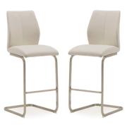 Irmak Taupe Leather Bar Chairs With Steel Frame In Pair