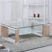 Zayd Glass Coffee Table With Natural And White High Gloss Frame