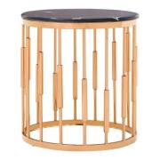 Alvara Round Black Marble Top Side Table With Rose Gold Base