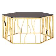 Alvara Hexagonal Black Glass Top Coffee Table With Gold Frame