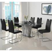 Melange Marble Large Dining Table With 6 Petra Black Chairs