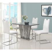 Melange Marble Small Dining Table With 4 Petra White Chairs