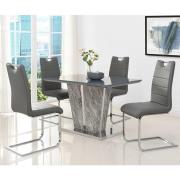 Melange Marble Small Dining Table With 4 Petra Grey Chairs