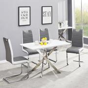 Petra Small White Glass Dining Table 4 Petra Grey White Chairs