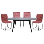 Sabine Grey Extending Dining Table 4 Sorani Blush Chairs