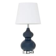 Heido White Fabric Shade Table Lamp With Blue Glass Base