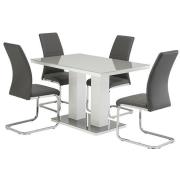 Aarina Grey Gloss Dining Table With 4 Sako Grey Chairs