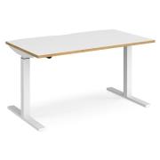 Elev 1400mm Electric Height Adjustable Desk In White And Oak