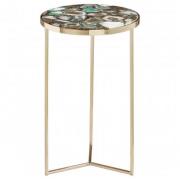 Sauna Round Agate Side Table With Gold Steel Frame In Green